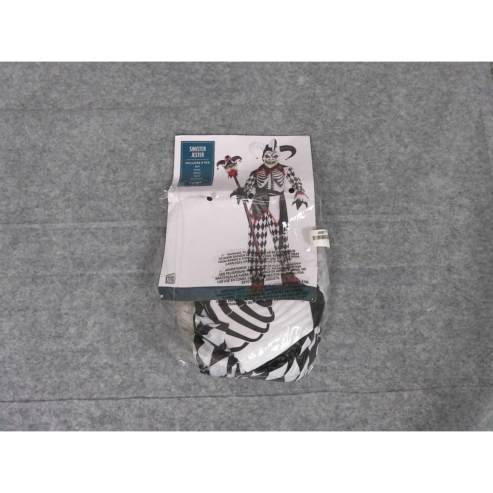 Sinister Jester Costume Kids XL 14-16 Skeleton Harlequin  Black White